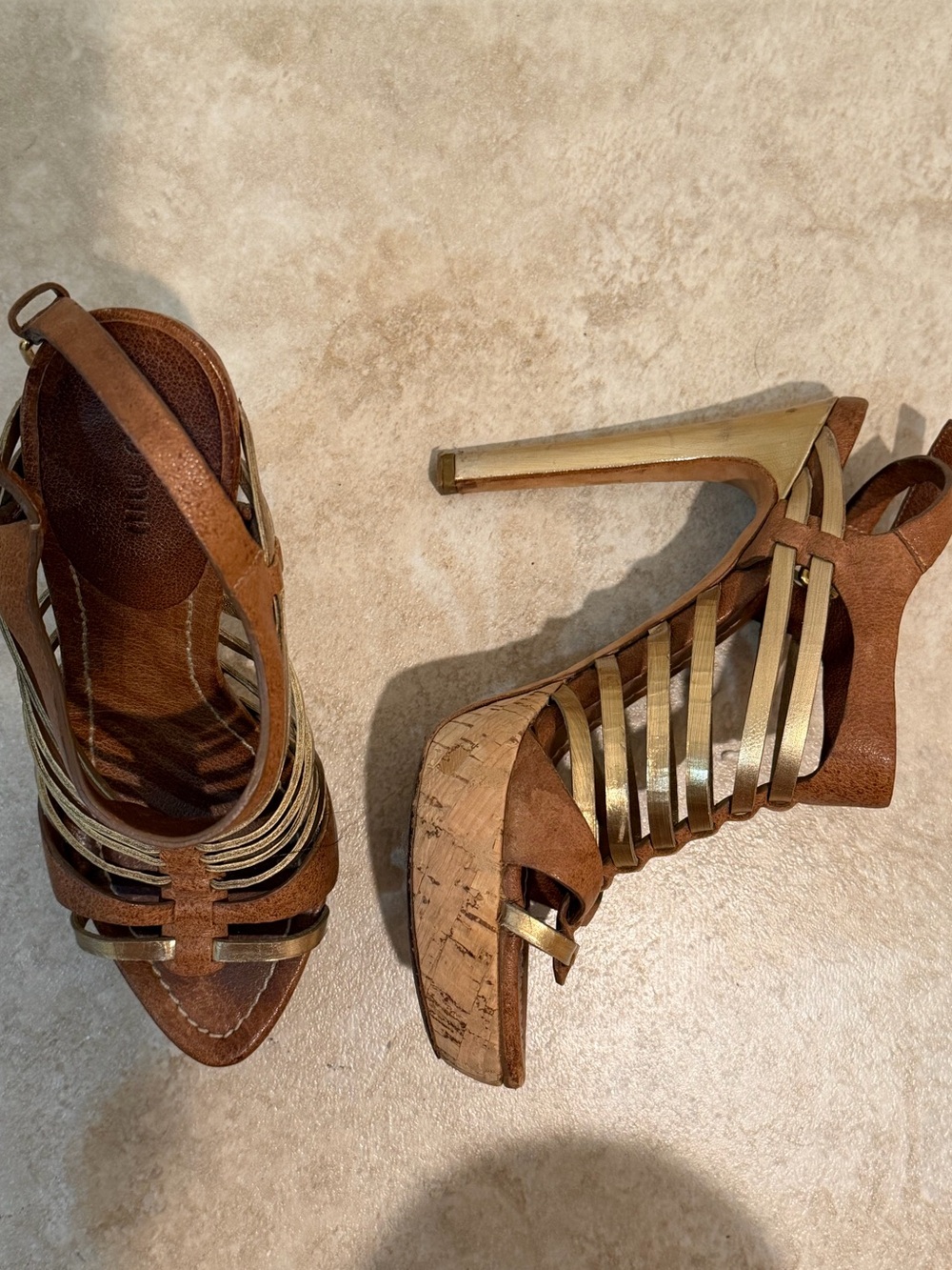 Miu Miu Tan & Metallic Gold Cork Platform Heels — Size 37 ✨🤎